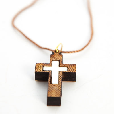 Charming olive wood cross necklace handmade in Nazareth For Men, Women,  Boys & Girls