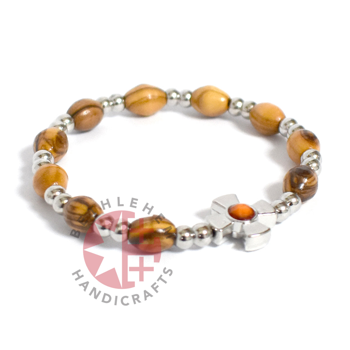 Bracelet with Orange Birthstones, Wood Oval 9*6 mm Beads
