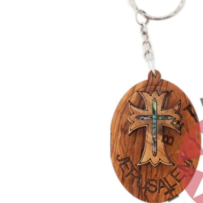 Mother of Pearl Cross Keychain (Jerusalem) – Bethlehem Handicrafts