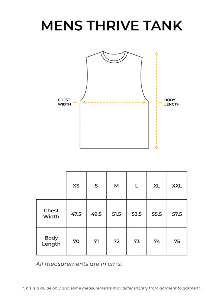 Mens Thrive Tank Size Guide