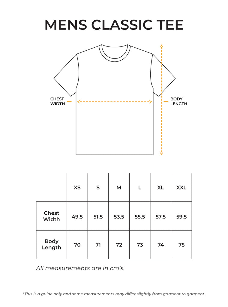 Mens Classic Tee Size Guide