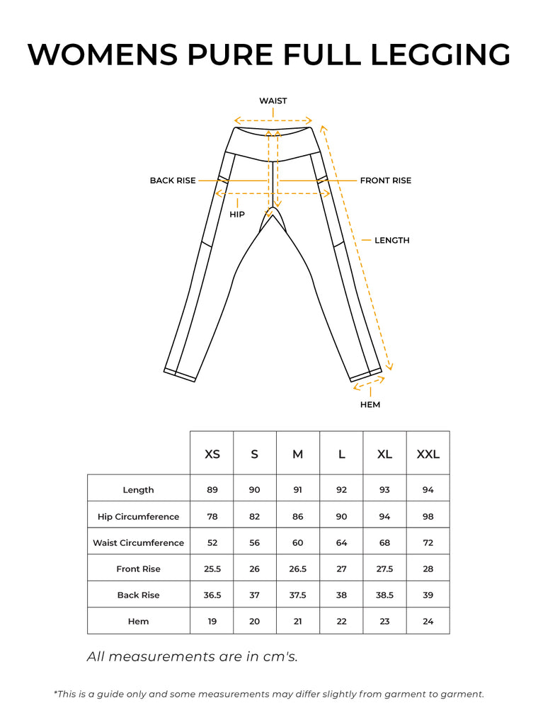 Womens Pure Full Legging Size Guide