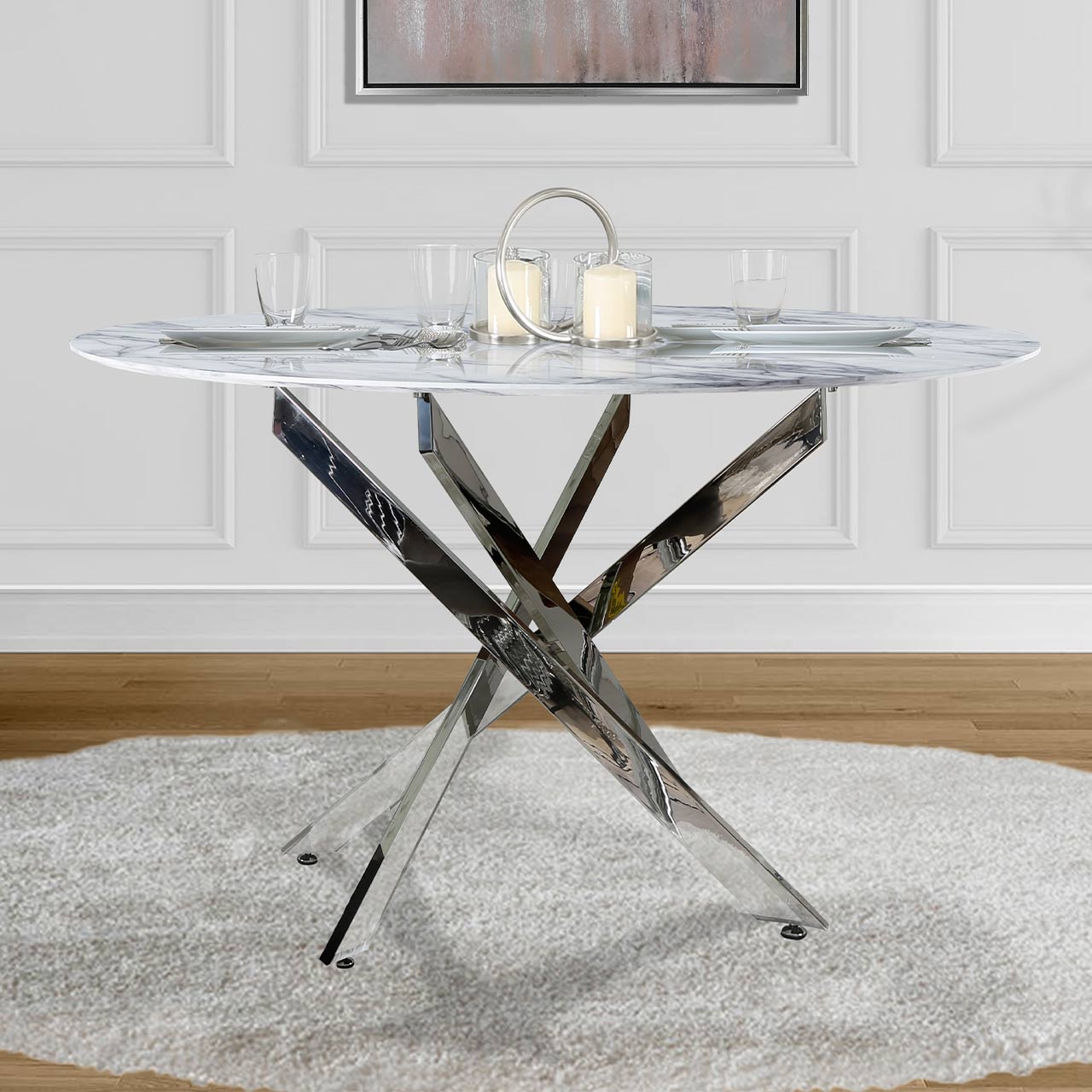 round dining table with chrome legs