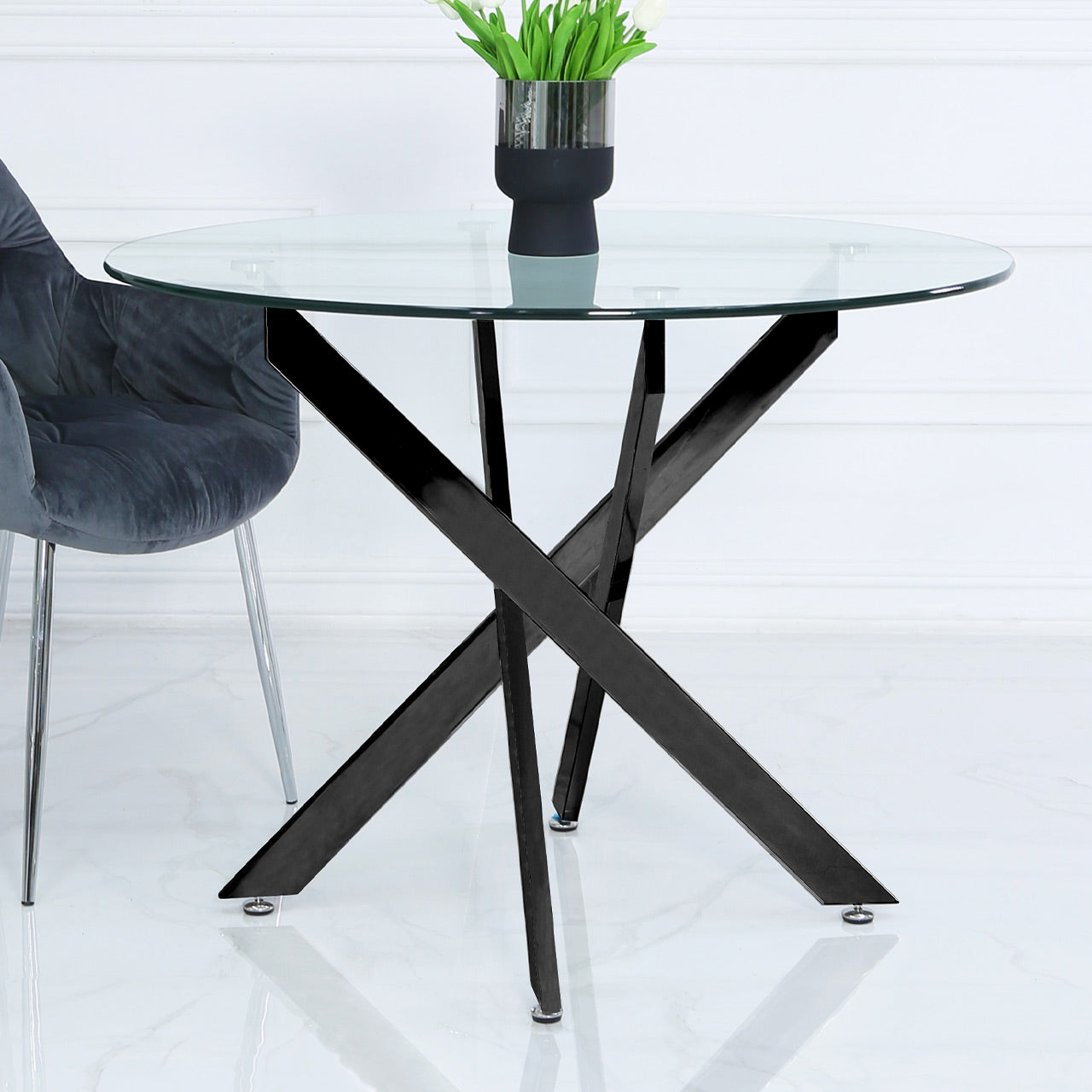 glass top round dining table