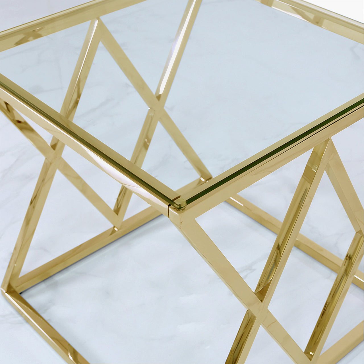 glass top gold side table