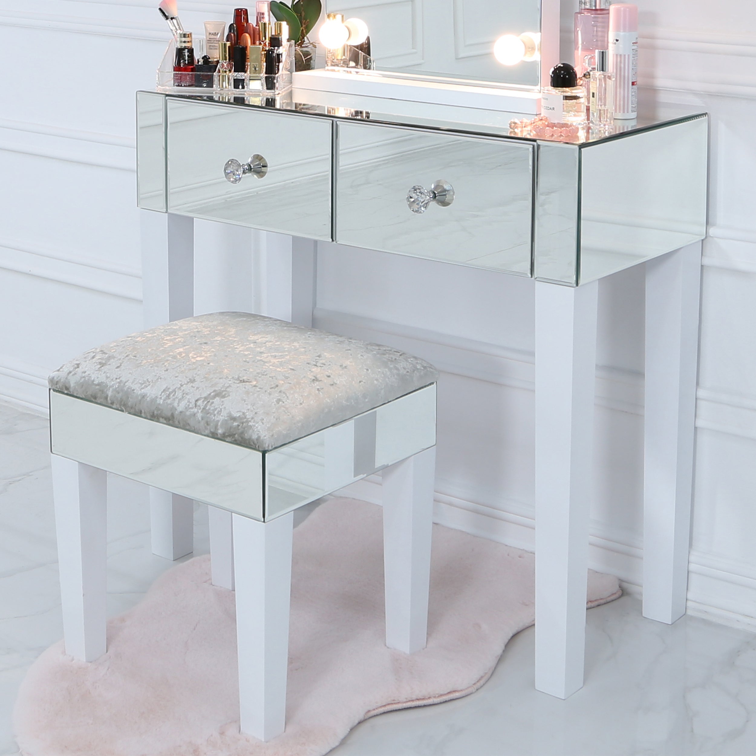 Dressing Table Set Two Mirrored Drawers Dressing Table Stool