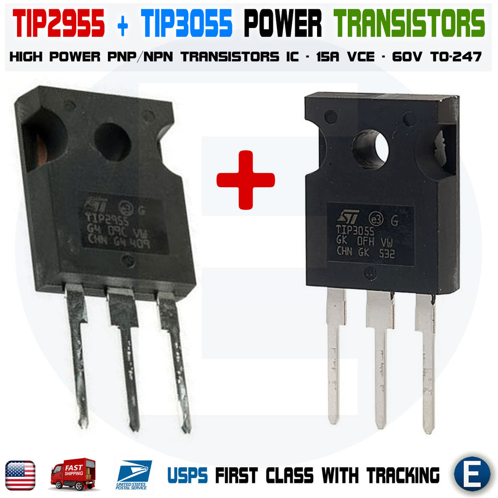 1 Pair TIP2955 + Tip3055 PNP NPN Power Transistors 15A 60V TO-247 Audi ...