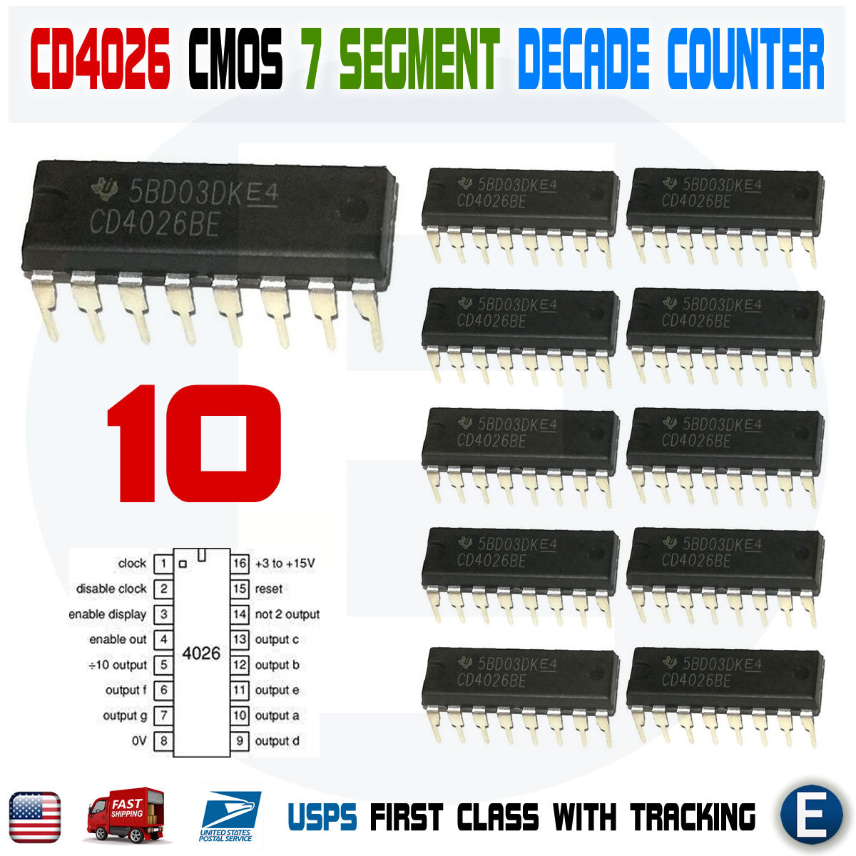 10PCS CD4026 CD4026BE 4026 CMOS Counters Decade/Divider 7 segment DIP-16 IC