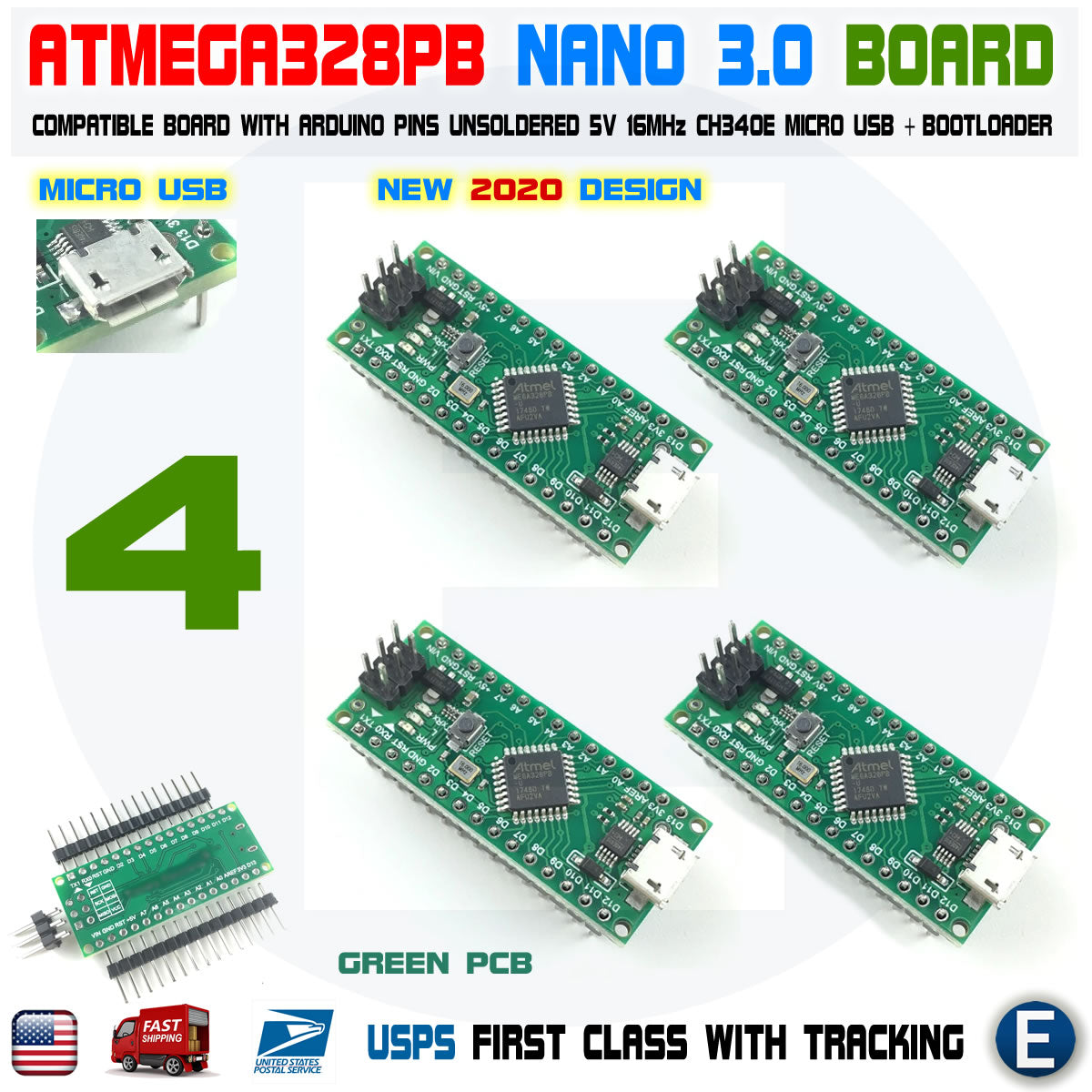 4 x Nano V3.0 ATmega328P Compatible Board ATmega328 for Arduino Micro USB