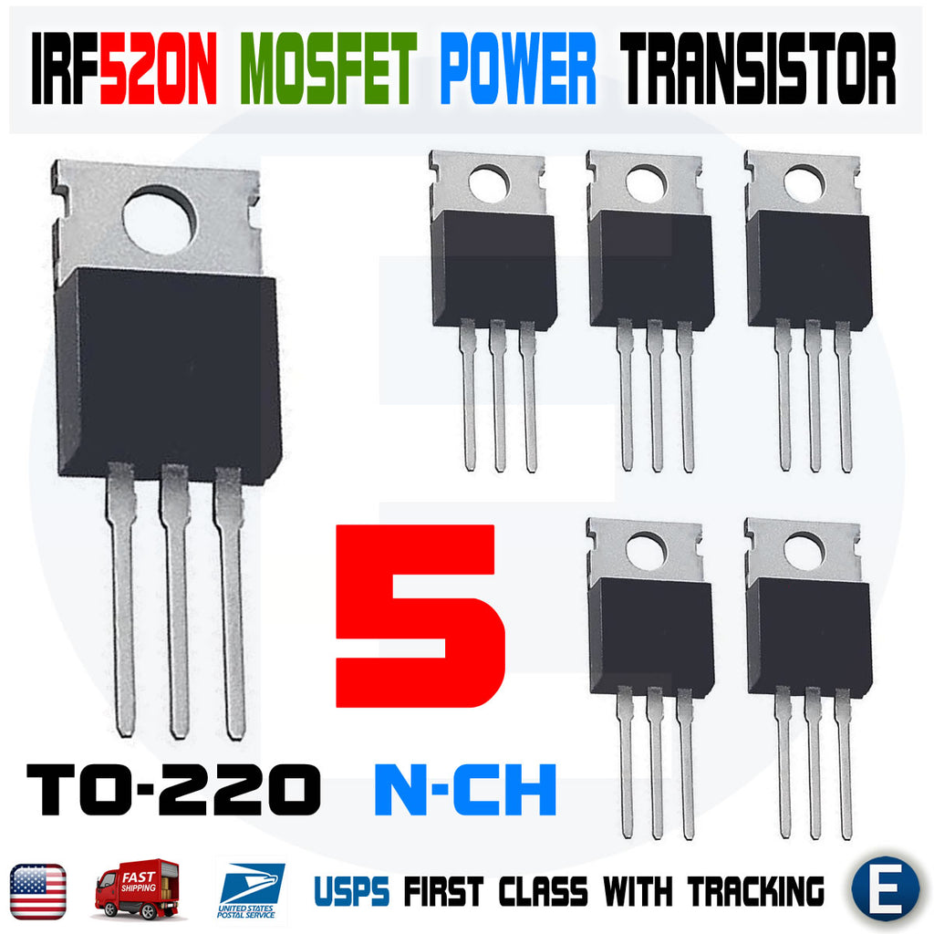 5pcs IRF520 IRF520N N-Channel IR Power MOSFET Transistor TO-220 Arduino