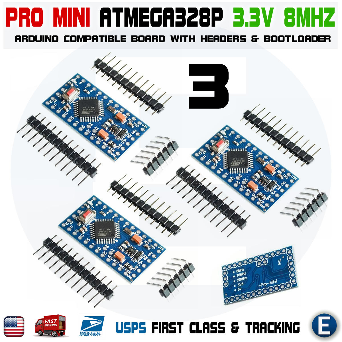 3Pcs Atmega328P Arduino Pro Mini Compatible Board Module 3.3V 8MHz Atmel