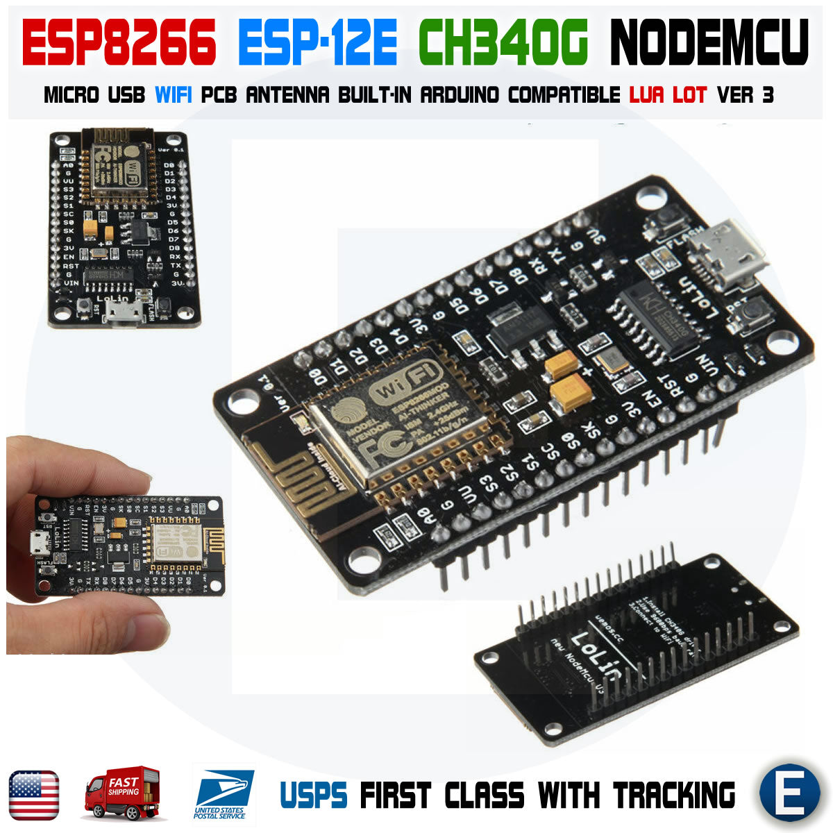NodeMCU ESP-12E ESP8266 WiFi LUA IoT CH340G V3 New Version Arduino Compatible