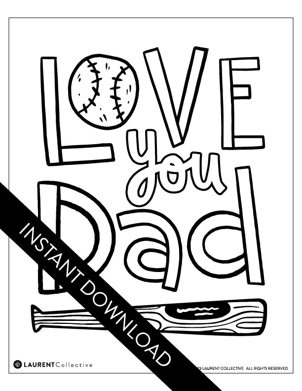 INSTANT DOWNLOAD: Love You Dad Baseball Card & Coloring Sheet – Laurent ...