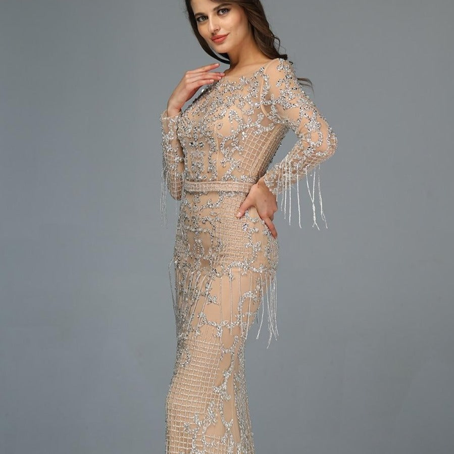 Luxury Tassel Beading Long Plus Size Evening Dress Evening & Formal Dresses BlissGown 