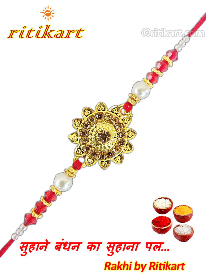 Send Online Designer Crystal Sun Flower Fancy Rakhi - Ritikart