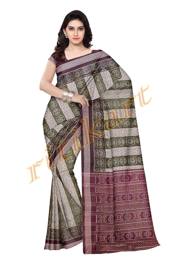 Tribal Black and Orange Sambalpuri Bandha Body Silk Saree - Utkalika Odisha