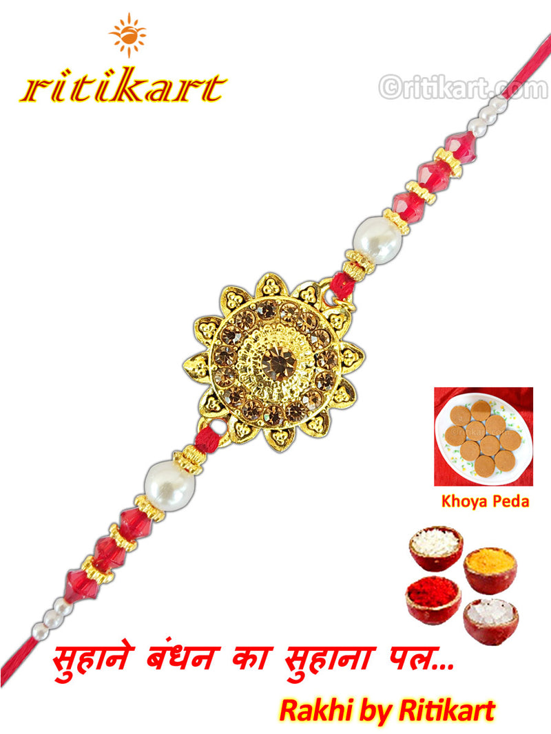 Send Online Designer Crystal Sun Flower Fancy Rakhi - Ritikart