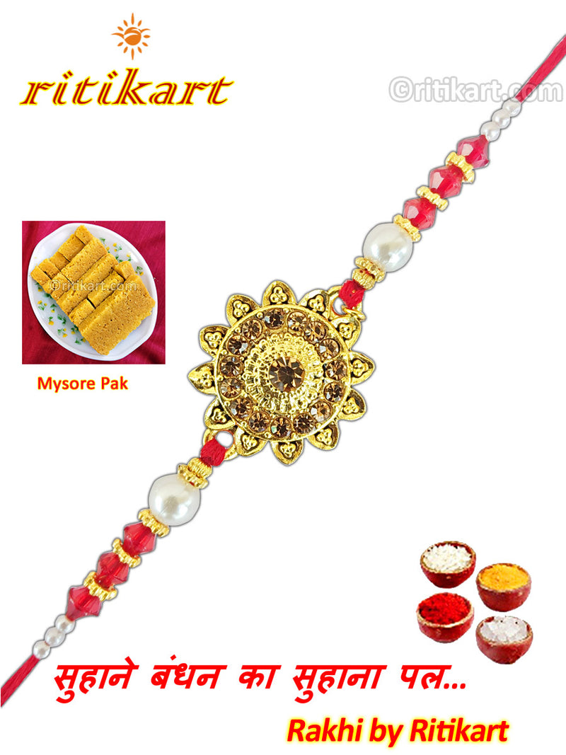 Send Online Designer Crystal Sun Flower Fancy Rakhi - Ritikart