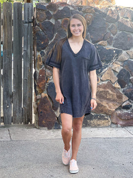 Julia Oversized washed t-shirt Dress | Black