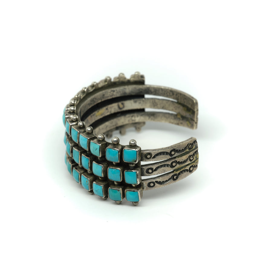 1940s THREE ROW SQUARE STONE CUFF – Tennessee Turquoise Company