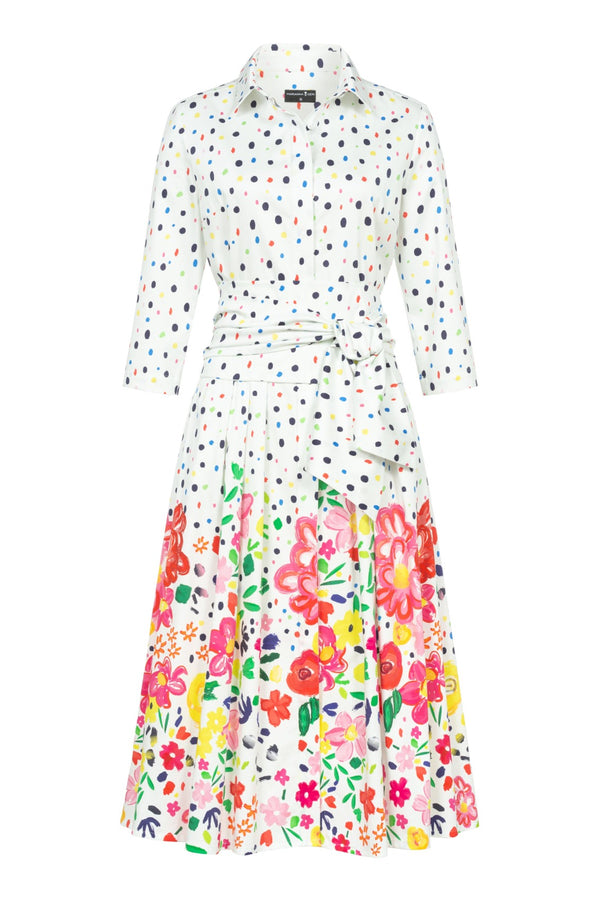 Blusenkleid mit Punkte- und Blumen-Print