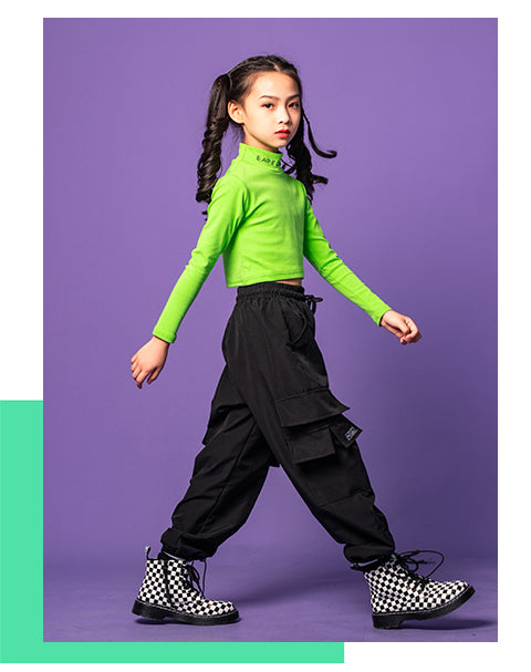 LOLANTA Girls Hip Hop Dance 3PCS Crop Top and Cargo Pants Set