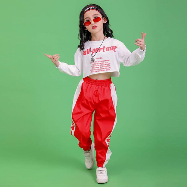 Kids Girls Crop Top With Pants For Street Dance For Hip-hop Summer