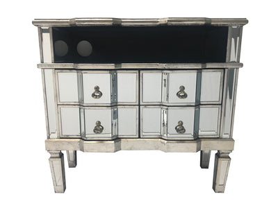 Mirrored Tv Unit With 4 Drawers And A Shelf Charleston Silver