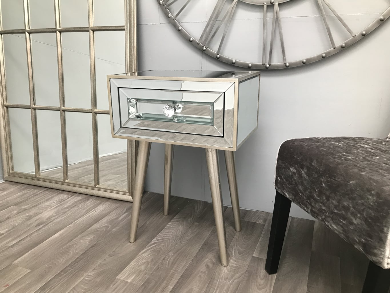 Silver Mirrored Bedside Table Stylish Drawer Interiors Invogue
