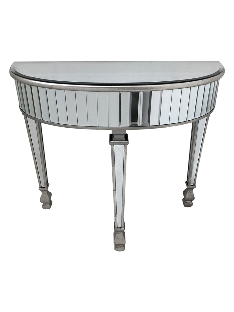 Mirrored Console Table Half Moon Small Silver Shade New York