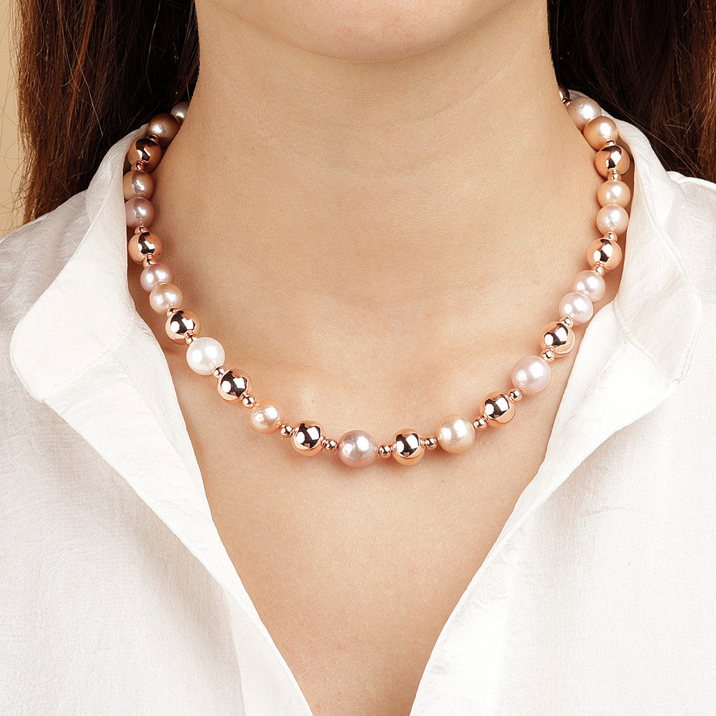 Ming Pearls and Golden Rosé Beads Necklace