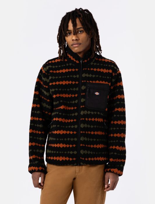 Black patterned fleece sweatshirt