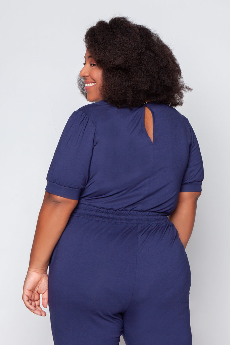 macacão plus size azul marinho