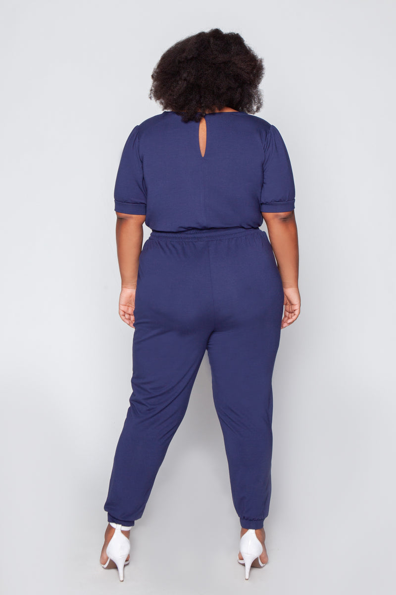 macacão plus size azul marinho