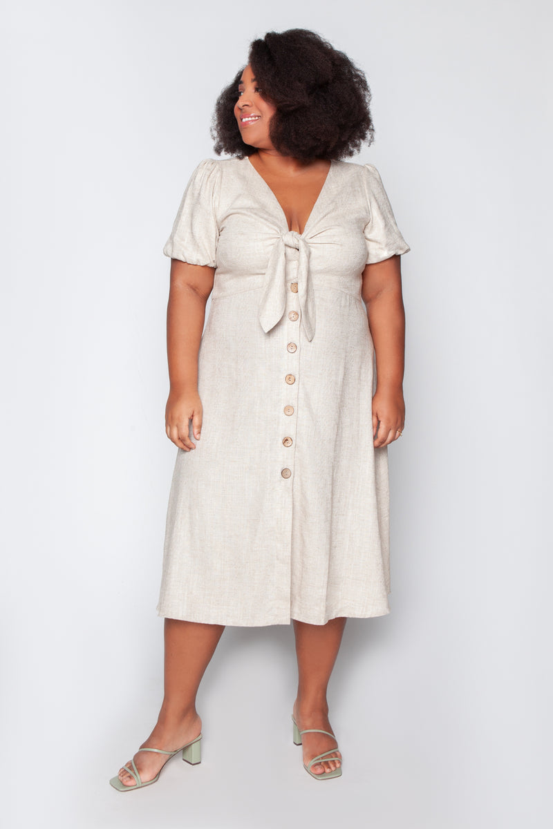 vestido de linho midi plus size