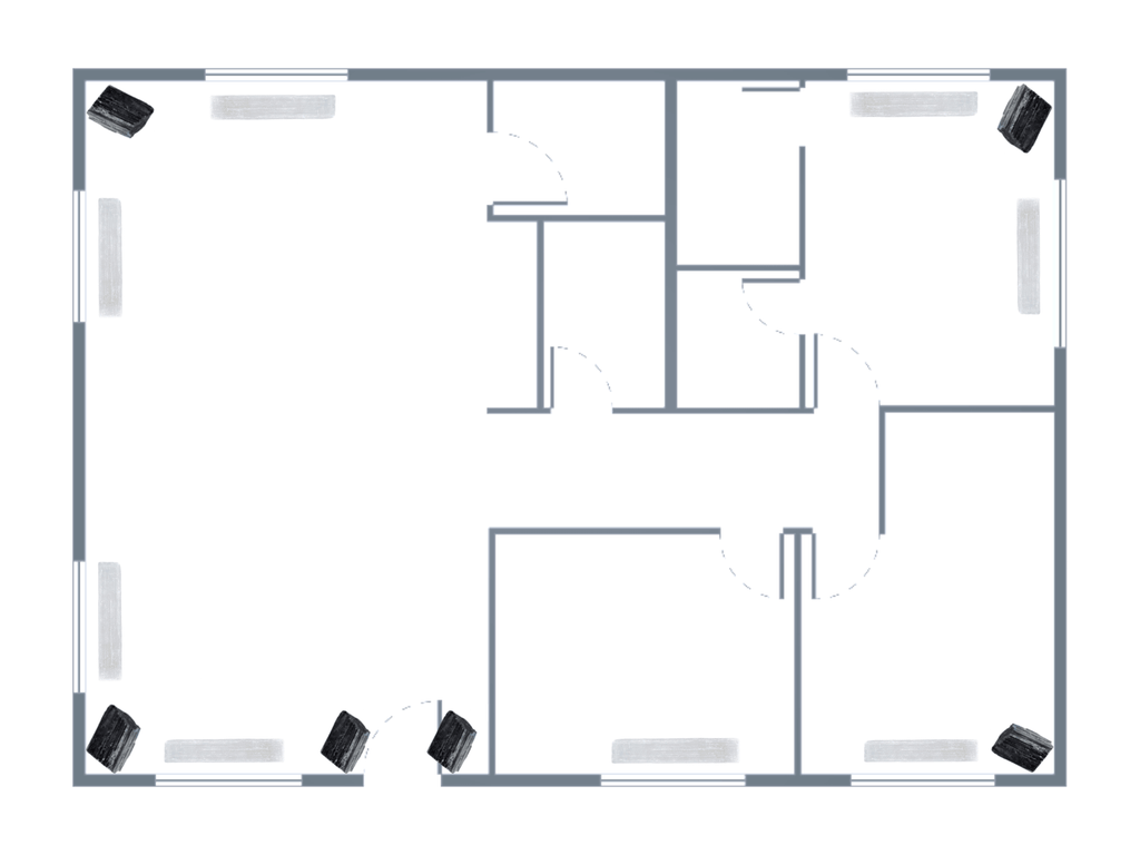 Small House Floorplan with Crystals Placed Around the House for Protection