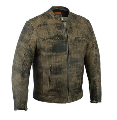 chaqueta de moto de cuero marrón