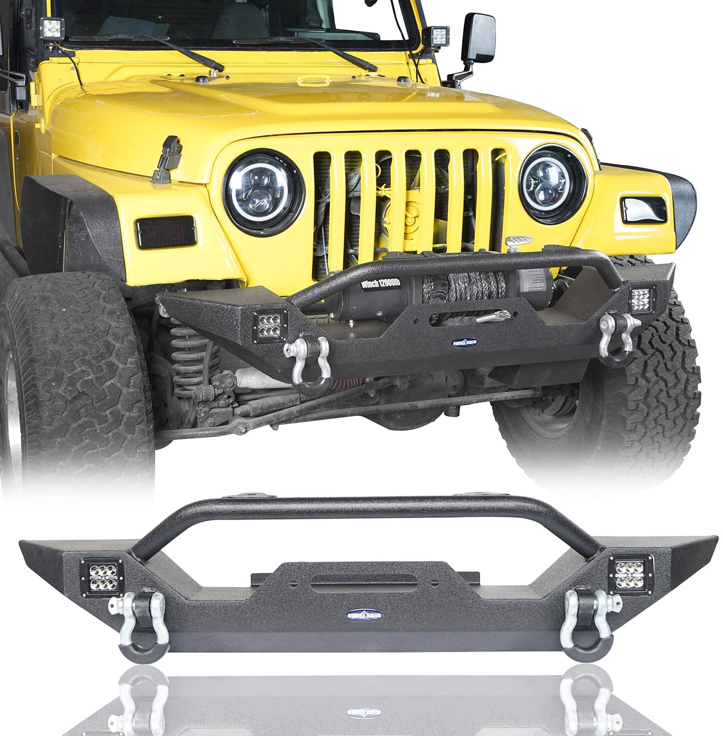 Front Bumper w/Winch Plate, LED Lights & D Rings for Jeep Wrangler TJ –  OffGrid Store