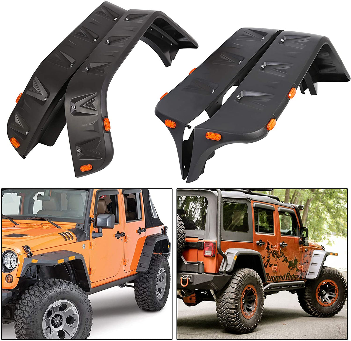 Pocket Style Rivet Front Rear Fender Flares LED For 07-18 Jeep JK Wran –  OffGrid Store