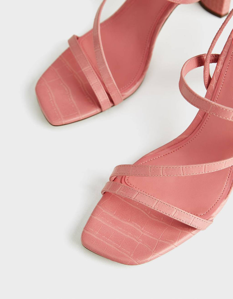 BERSHKA PINK MULTI-STRAP BLOCK HEEL SANDALS – Shoepify