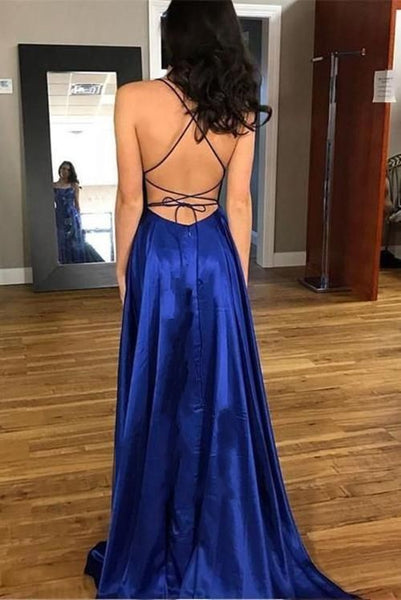 Spaghetti Straps Sexy Slit Royal Blue Prom Dress – daisystyledress