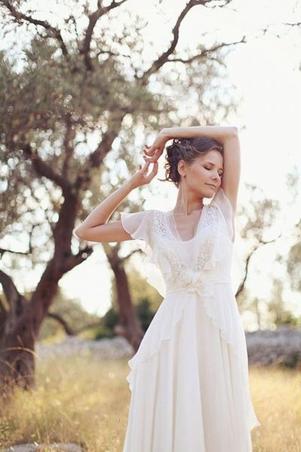 A line V-neckline Chiffon Outdoor Wedding Dress – daisystyledress