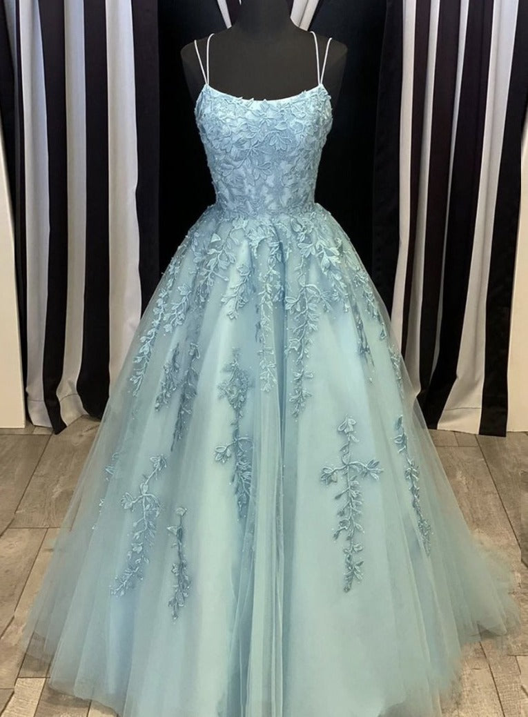 Ball Gown Blue Criss Cross Back Prom Dress – daisystyledress