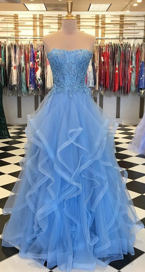 blue ball gown prom dress