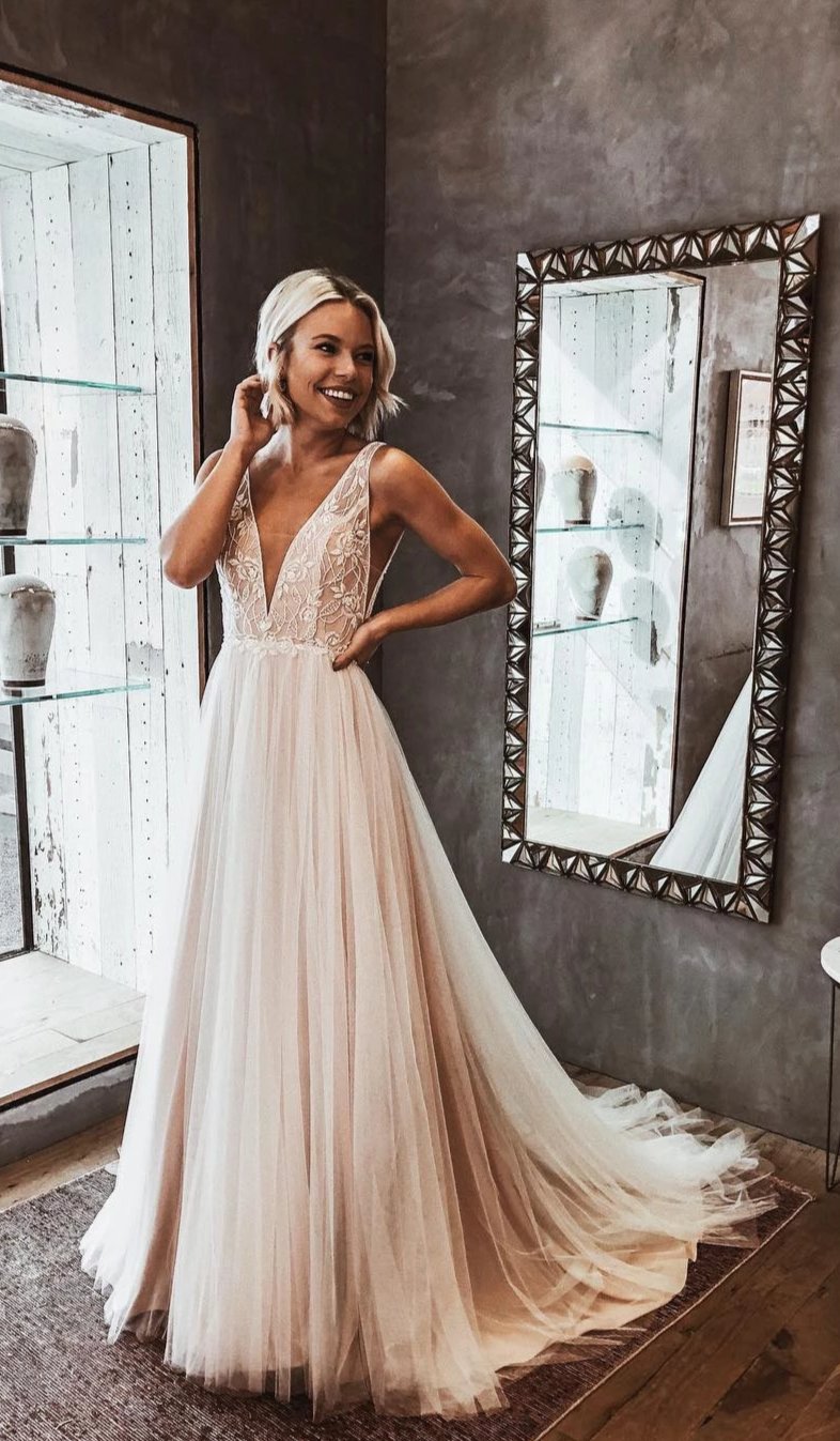 champagne boho wedding dress