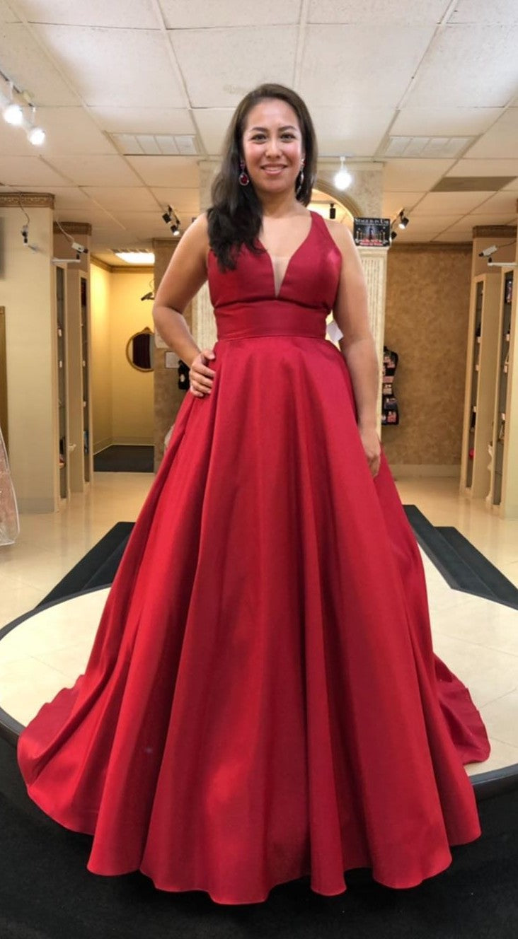 deep red formal dress