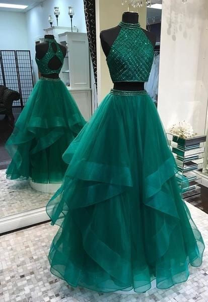 green ball gown with sleeves