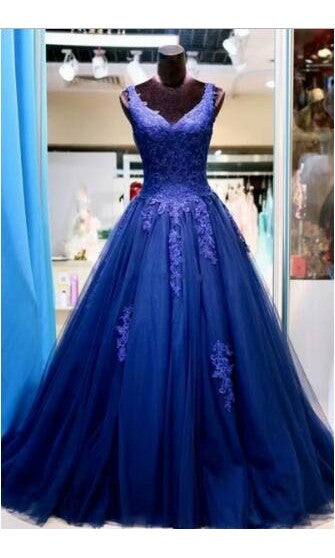 royal blue tulle prom dress