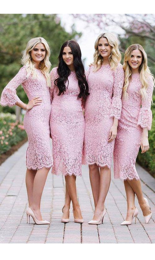 pink lace tea length dress