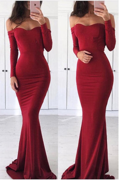 Fashion Long Sleeve Deep Red Tight Evening Dress – daisystyledress